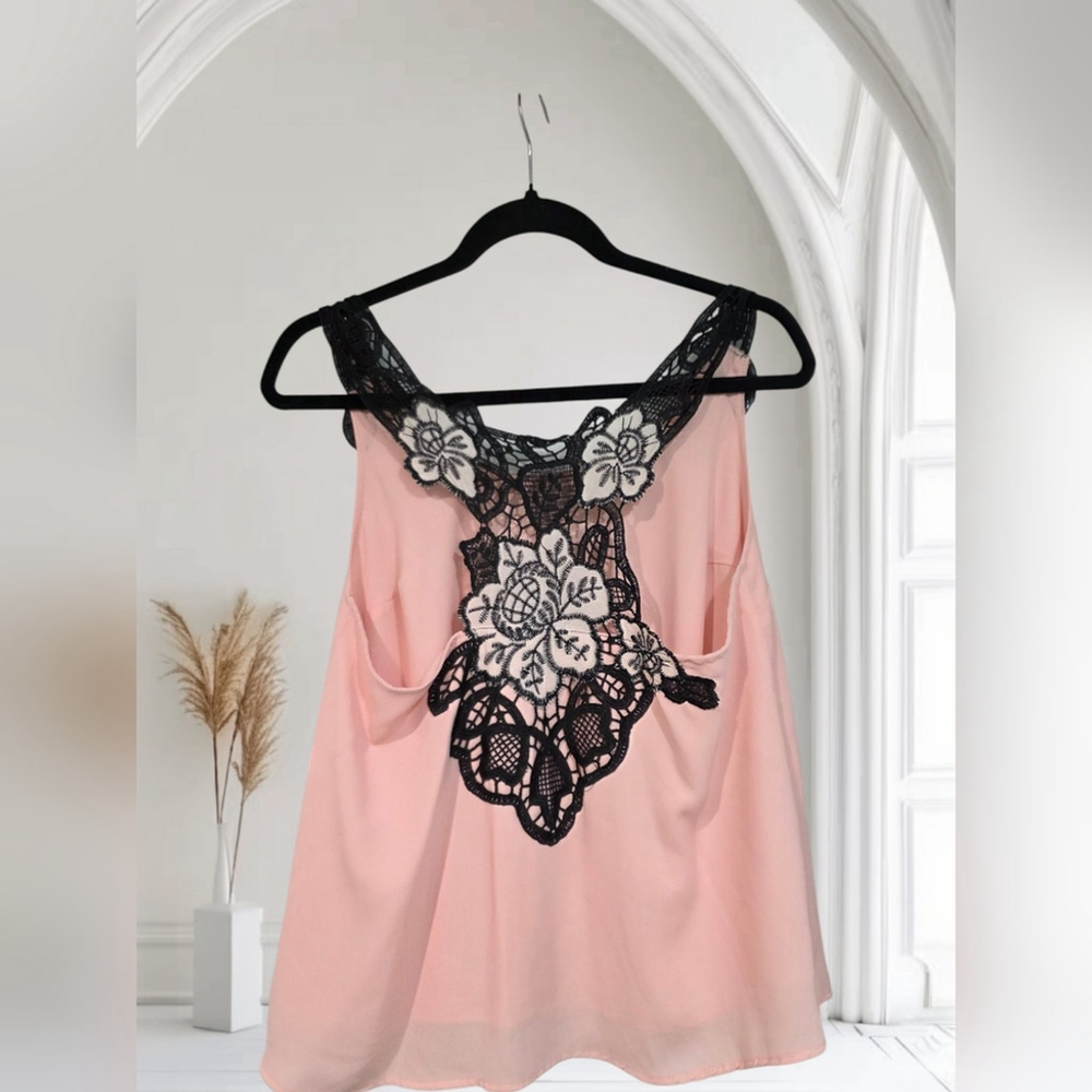 Smart Set Lace Trim Pink Top